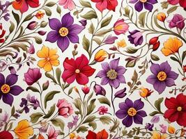 lindo Primavera floral desatado padrões com flores folhas roxa e Rosa em branco fundo. mão desenhar foto