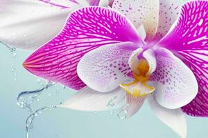 água respingo em orquídea flor. fundo. ai generativo pró foto