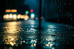 pingos de chuva e luzes da rua às noite. fundo. ai generativo pró foto