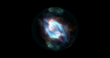 abstrato energia esfera com brilhando brilhante partículas, átomo a partir de energia científico futurista oi-tech fundo foto