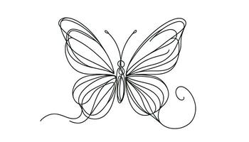 desenhando do uma borboleta retratado dentro uma uma linha arte estilo, fluindo perfeitamente a partir de a antena para a asas e corpo sem elevação a caneta. ai generativo foto