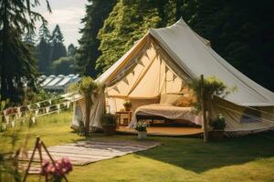 confortável verão glamping barraca. gerar ai foto