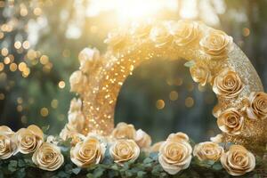 ai gerado dourado flor arco com cópia de espaço foto