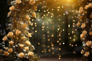 ai gerado dourado flor arco com cópia de espaço foto