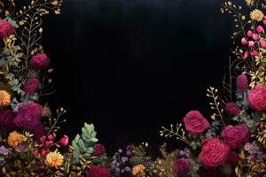 ai gerado flores em Sombrio fundo com cópia de espaço foto