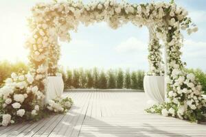 ai gerado Casamento arco com flores foto