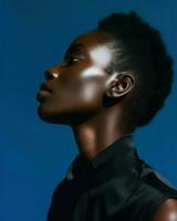 deslumbrante africano mulher com Preto cabelo e profundo pele tom.. generativo ai foto