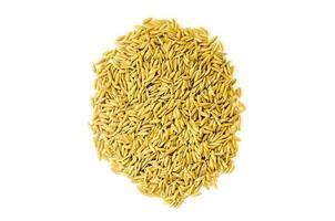 vista de cima arroz em casca e semente de arroz, grão de arroz integral e pilha de arroz. foto