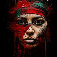 criativo arte, Maquiagem dentro a cores do a palestino bandeira. liberdade para a palestinos, livre Gaza. ai gerado foto