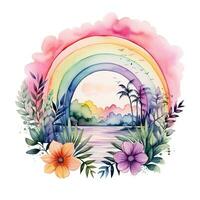 aguarela arco Iris arte. ilustração, clipart, Projeto elemento em uma branco fundo. ai gerado foto