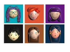 3 d ilustração, uma conjunto do avatares do mulheres e jovem meninas com diferente visual. 3d retratos para social redes ou protetores de tela para fotos