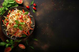 tailandês Comida som tum, picante verde mamão salada.top Visão ai gerado foto