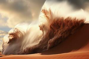 tempestade de areia dentro a deserto. poder do natureza. gerado de artificial inteligência foto