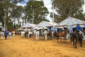 huelva, Andaluzia, Espanha. 15.10.2023, a cavalo justo dentro huelva, Além disso conhecido Como a outono justo, é uma vibrante andaluz celebração este misturas equestre tradição com festivo energia dentro uma colorido. foto