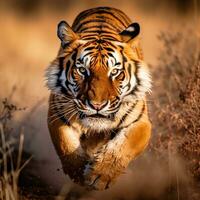 retrato do tigre correndo, perseguindo, presa, generativo ai foto