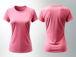 avião Rosa mulheres camiseta brincar projeto, frente e costas visualizar, isolado em branco fundo, generativo ai foto