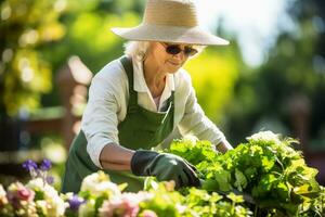 uma jardineiro às trabalhos com plantas e flores.ai generativo foto