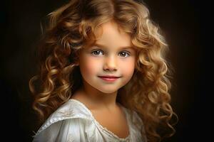 retrato do uma pequeno Princesa menina com uma certinho olhar. ai generativo foto