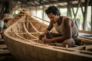 uma barco construtor às trabalho.ai generativo foto