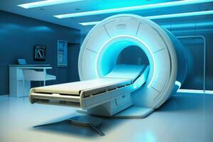 uma moderno médico quarto com uma magnético ressonância scanner.ai generativo foto