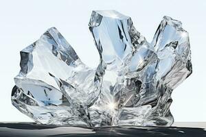 detalhe do uma Derretendo gelo escultura dentro luz solar isolado em uma branco fundo foto