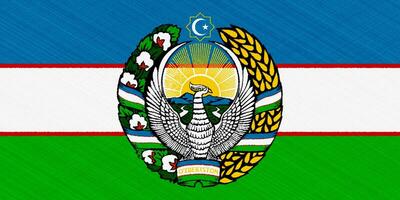 bandeira e casaco do braços do república do uzbequistão em uma texturizado fundo. conceito colagem. foto