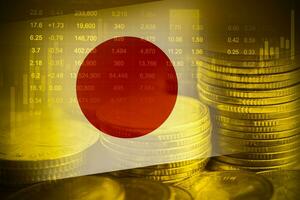 Japão bandeira com estoque mercado finança, economia tendência gráfico digital tecnologia. foto