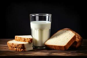 uma vidro do leite e agradável pão para café da manhã, ai gerado foto