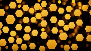 luxo hexagonal abstrato Preto metal fundo com dourado luz linhas. ai gerado foto