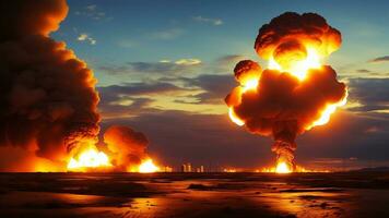 explosão do nuclear bombear dentro a cidade. fim do mundo ilustração. nuclear guerra ameaça conceito. ai gerado foto