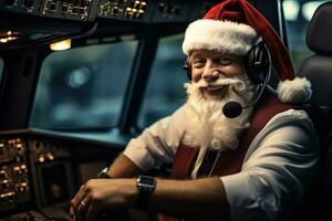 piloto navegação avião dentro Novo anos vestuário fundo com esvaziar espaço para texto foto