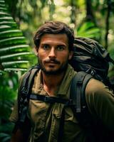 uma homem dentro a meio do uma deserta e verde natureza. generativo ai foto