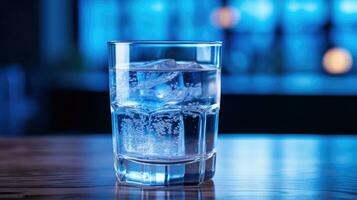 vidro do água com gelo cubos em Barra contador dentro noite clube. ai gerado foto