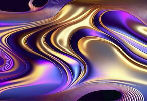 abstrato fundo iridescente cromada ondulado gradiente pano tecido. holográfico curvado onda dentro movimento, ultravioleta holográfico frustrar textura, líquido superfície, ondulações, metálico reflexão ai generativo foto