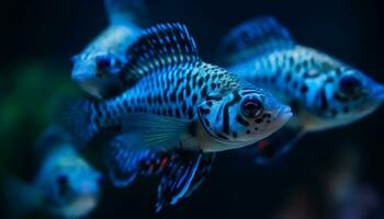 uma lindo listrado peixe natação dentro uma colorida embaixo da agua recife gerado de ai foto