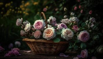 uma lindo ramalhete do fresco flores traz romance para a mesa gerado de ai foto