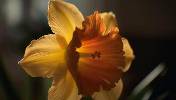 fechar acima do uma vibrante amarelo orquídea, uma símbolo do elegância gerado de ai foto