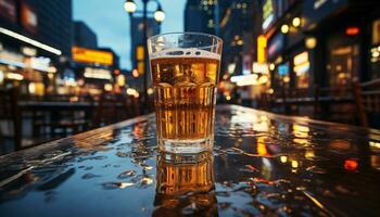 vida noturna dentro a cidade bar, bebida, mesa, bar, paisagem urbana, ao ar livre gerado de ai foto
