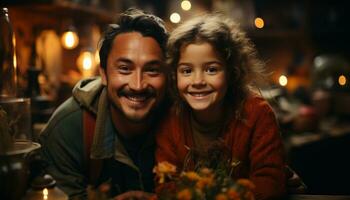 sorridente homens, alegre família, 1 criança, união, amor, União, pai gerado de ai foto