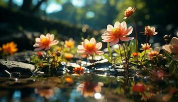 uma vibrante ramalhete do flores silvestres reflete a beleza do natureza gerado de ai foto