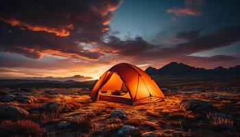 acampamento dentro a montanhas, cercado de natureza beleza e tranquilidade gerado de ai foto