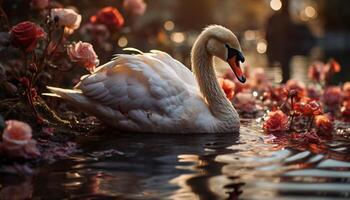 cisne elegância dentro natureza, fechar acima reflexão, tranquilo cena, beleza gerado de ai foto