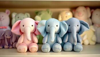 fofa elefante brinquedo decoração, uma Diversão multi colori lembrança escultura gerado de ai foto