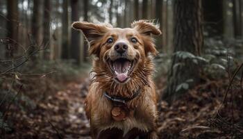 pequeno terrier sentado dentro grama, língua fora, feliz gerado de ai foto