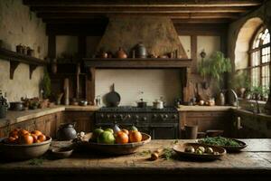 tudor e medieval estilo cozinhando sala. ai generativo foto