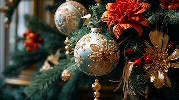 fechar acima em belas decorado Natal gerado de ai foto