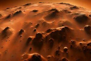 a partir de Marte, você pode Vejo longe longe terra com colinas e realmente profundo vales isto pode estar visto dentro uma especial área do Marte chamado a tharsis região ai gerado foto