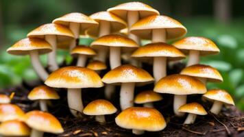 dourado ostra cogumelos encontrado dentro a selvagem. ai gerado foto