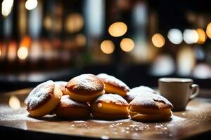 Veja de perto às a saboroso beignets, até Apesar a restaurante é longe longe ai gerado foto