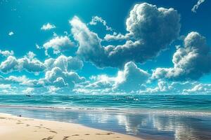 azul céu e branco nuvens fechar-se com avião oceano ai generativo foto